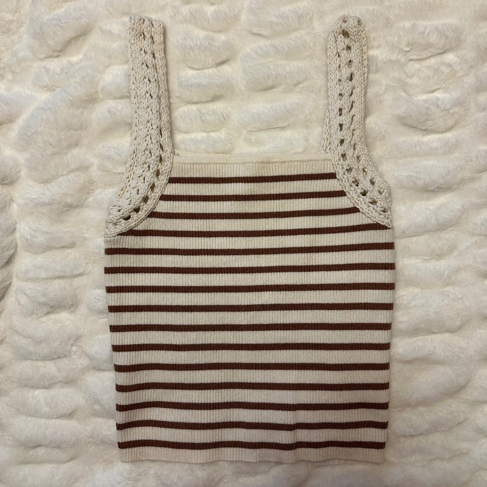 Aerie Striped Crochet Strap Tank Top